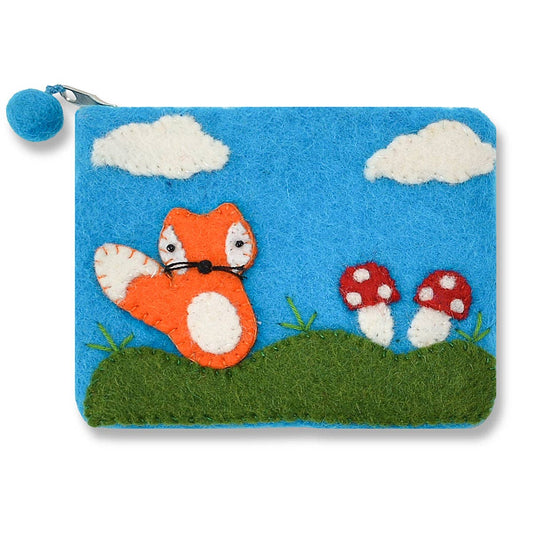 Turquoise Fox and Mushroom Coin Purse