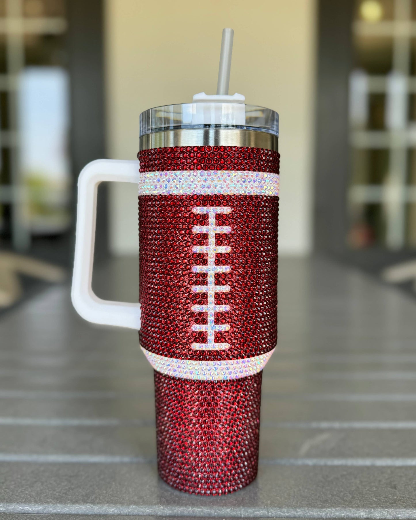Blinged BURGUNDY/MAROON FOOTBALL 40 Oz. Tumbler