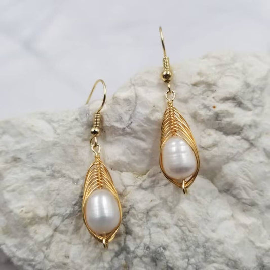 Pearl Pea Pod Earrings