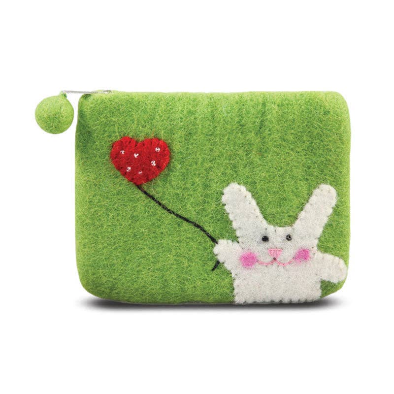 Green Bunny with Flying Heart Coin Purse
