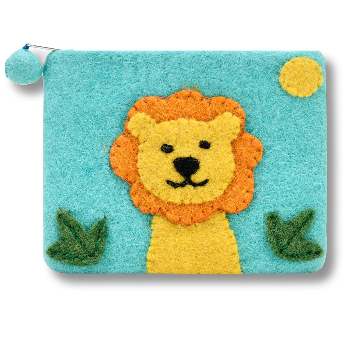 Lion Felted Coin Purse: Green