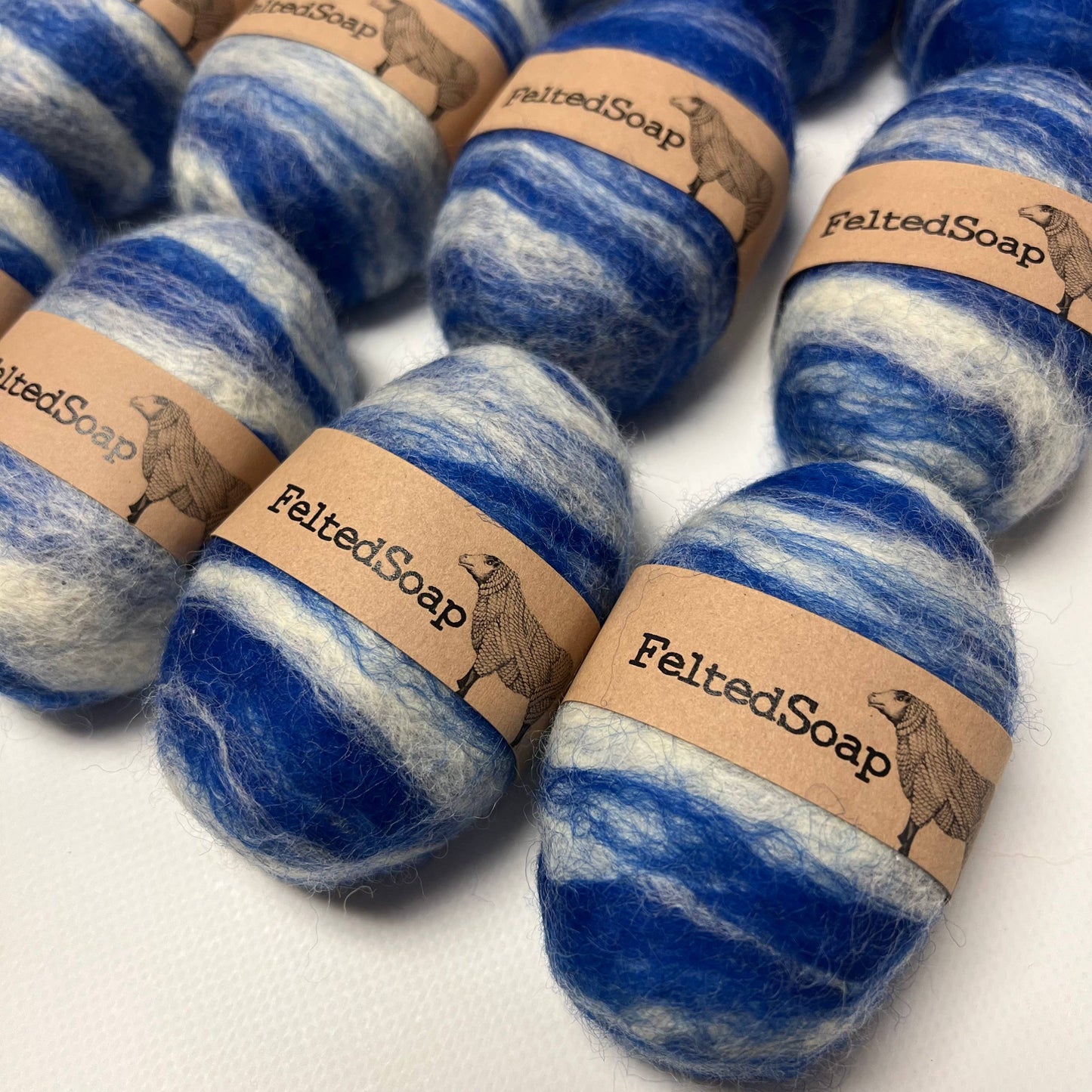 Felted Soap Single Blend BLUE & WHITE 6 Pack Fun Fiber Gift