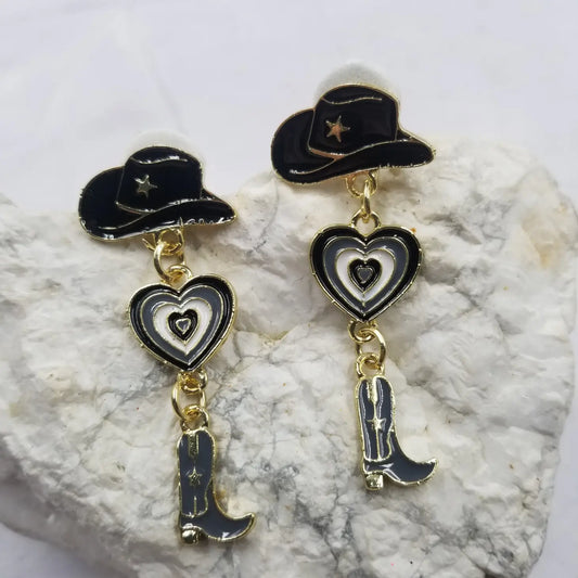 Black Cowboy Dangle Earrings