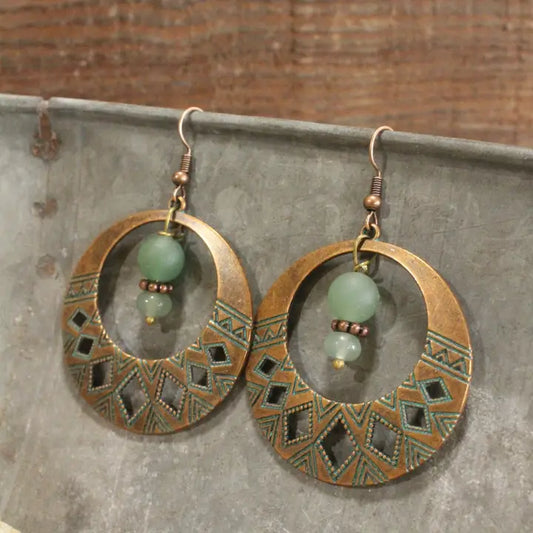 Verdigris Vintage Bohemian Jade Dangle Earrings