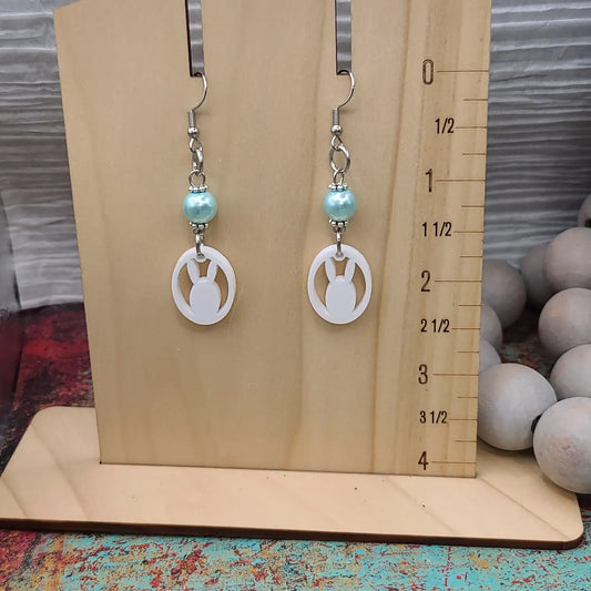 Blue/White Faux Pearl Bunny Earrings