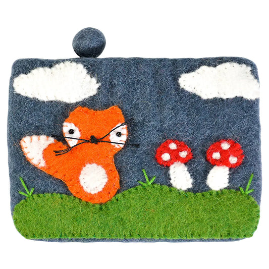 Grey Fox and Mushroom Coin Purse