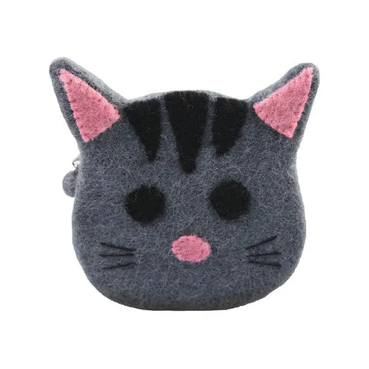 Grey Kitty Face Design Coin Purse