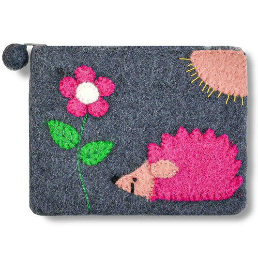 Grey Hedgehog and Flower Coin Purse