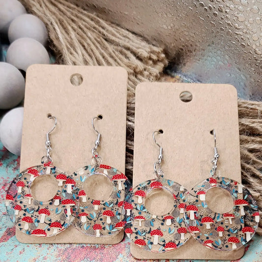 Mushroom Retro Circle Earrings