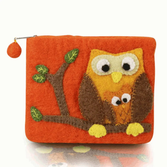 Orange Owl on the Tree Coin Purse