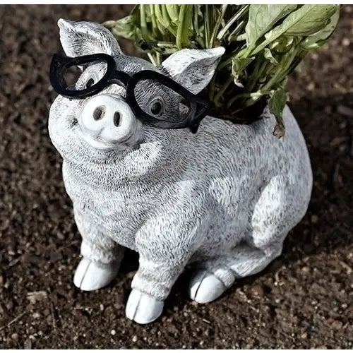9.5"H PIG W/GLASSES PLANTER