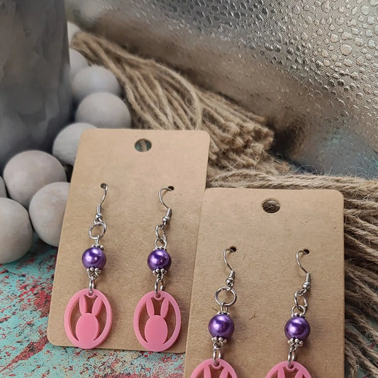 Purple/Pink Faux Pearl Bunny Earrings