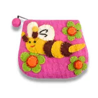 Pink Honey Bee and Flower Coin Purse
