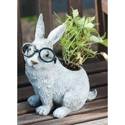 9"H RABBIT W/GLASSES PLANTER