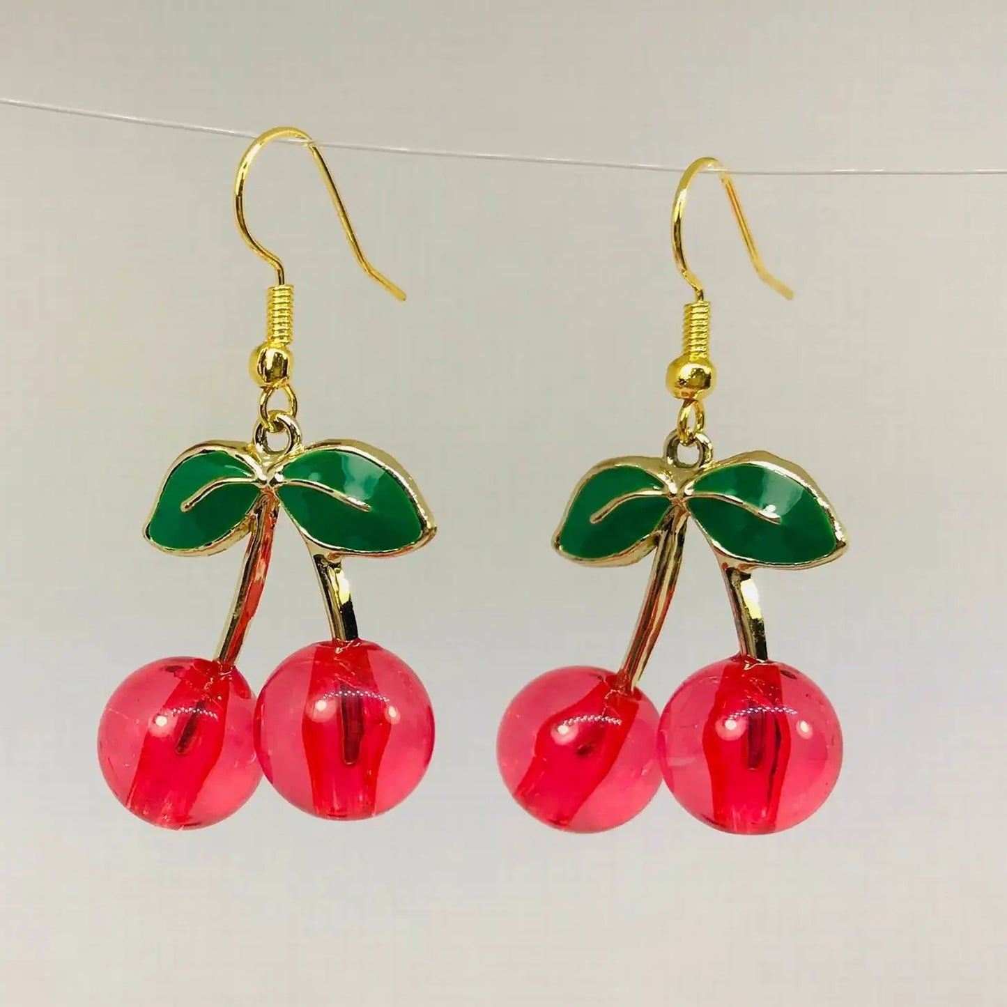 Acrylic Red Enamel Cherry Earrings