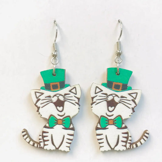Saint Patrick Cat Singing Earrings
