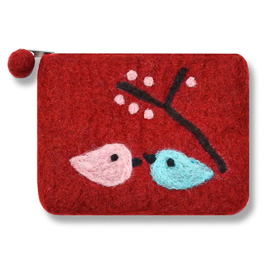Two Love Birds Red Coin Purse