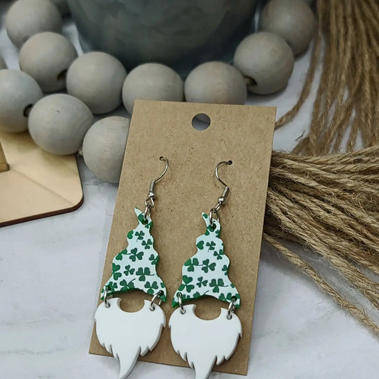 White Shamrock Gnome Earrings