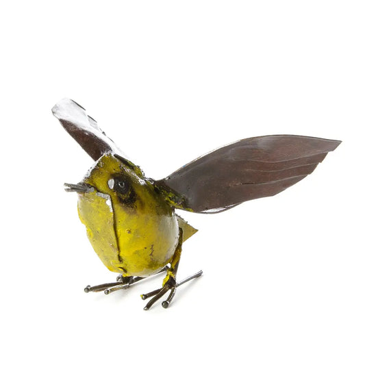 Yellow Recycled Metal Fluttering Bird Sculpture