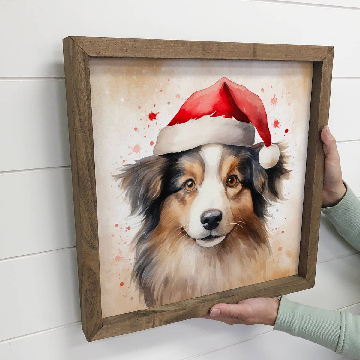 Border Collie Santa Hat - Cute Holiday Animal Canvas Art: 6x6" Mini Canvas Art with Wood Box Frame