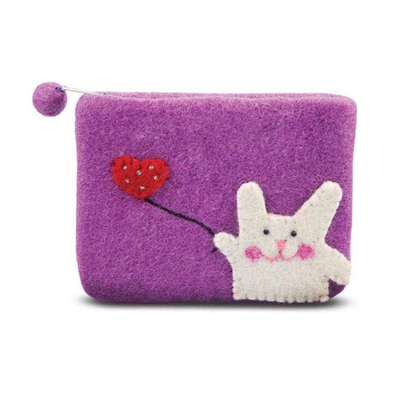 Bunny with Flying Heart Design Coin Purse: Green