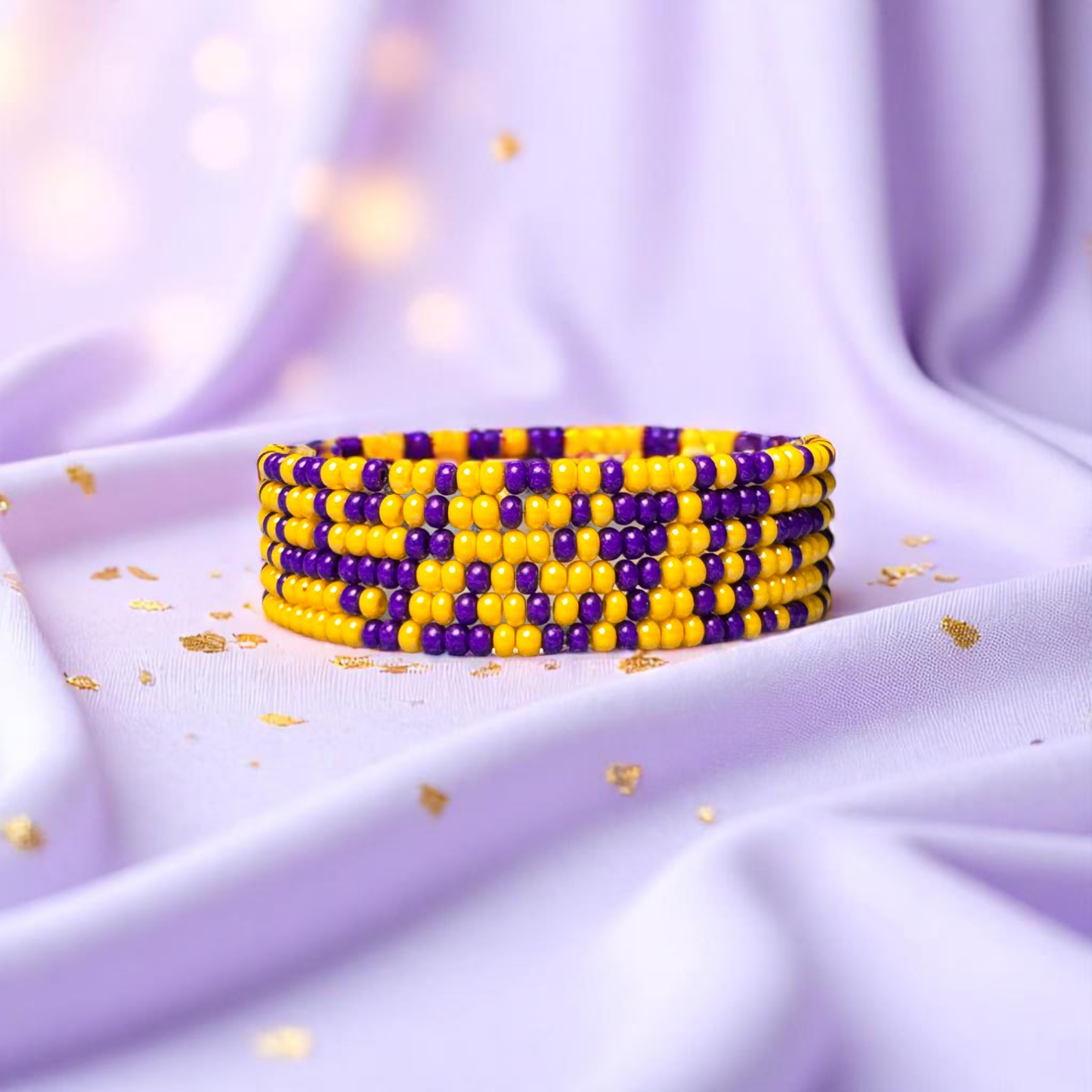 Somerset High School Cheer Purple and Gold Game Day Bracelet Stack