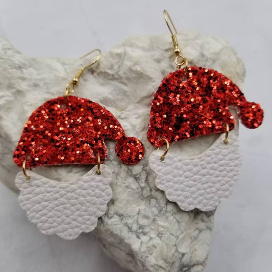 Glitter Leather Santa Earrings