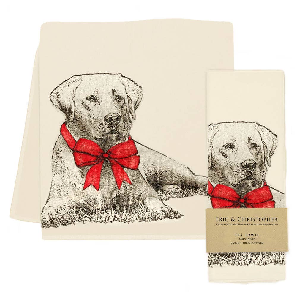 Yellow Lab with Ribbon Tea Towel