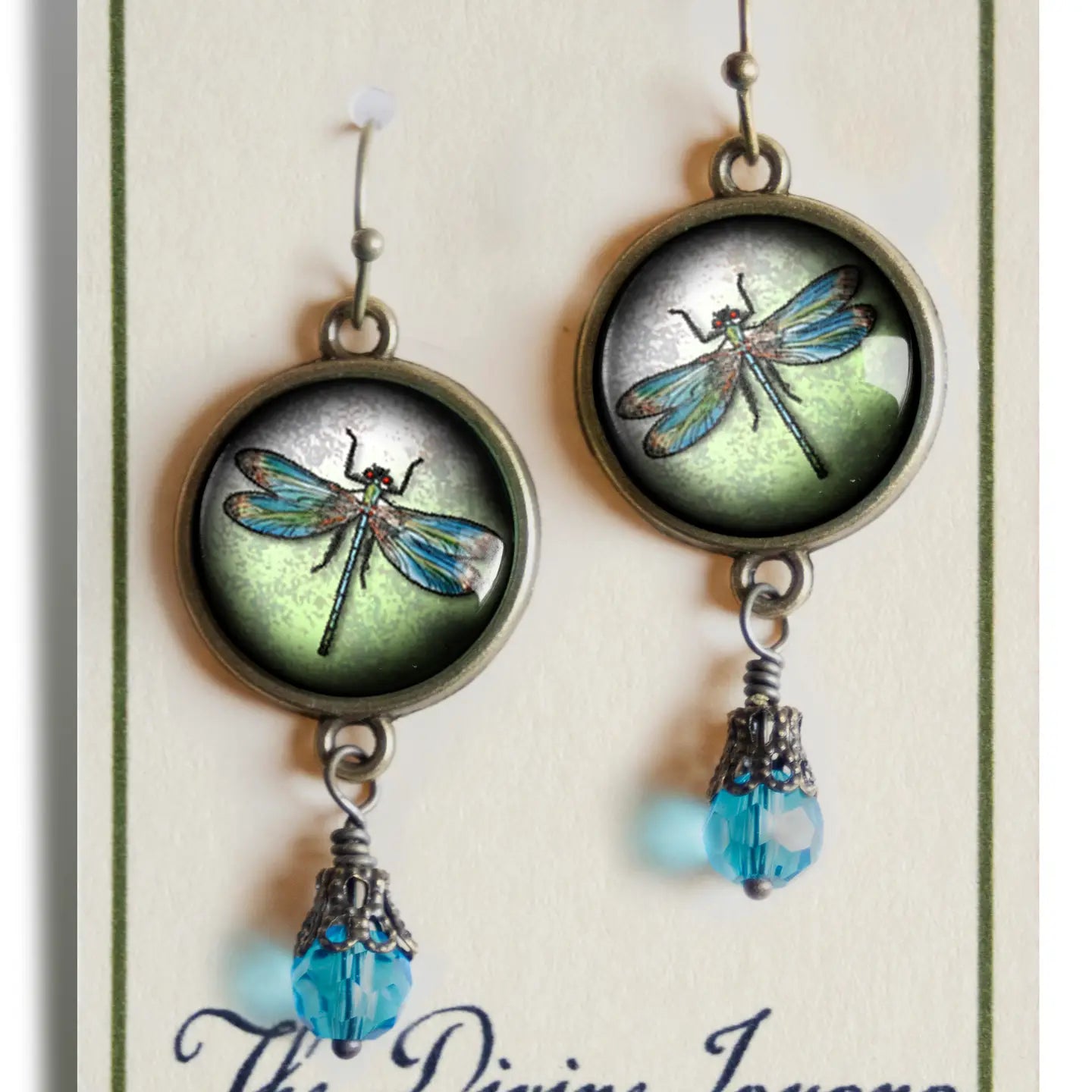 Dragonfly Vintage Inspired Glass Cabochon Earrings