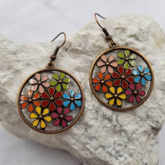 Fall Enamel Flower Earrings