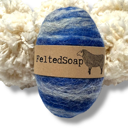 Felted Soap Single Blend BLUE & WHITE 6 Pack Fun Fiber Gift