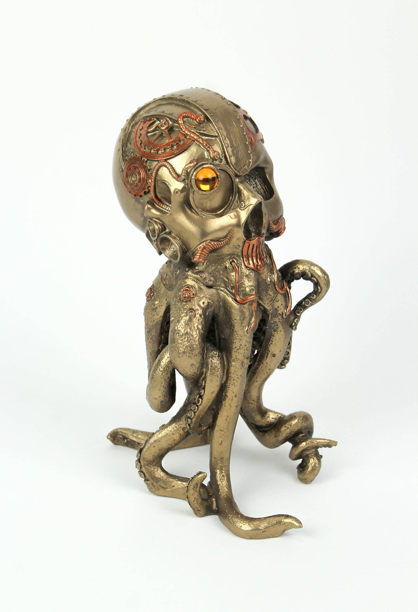 Bronze/Copper Finish Steampunk Human Skull / Octopus Statue