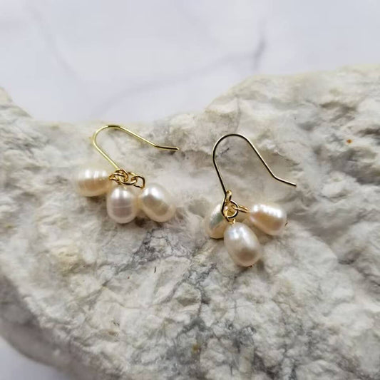 Gold Plated & White Freshwater Pearl Earrings