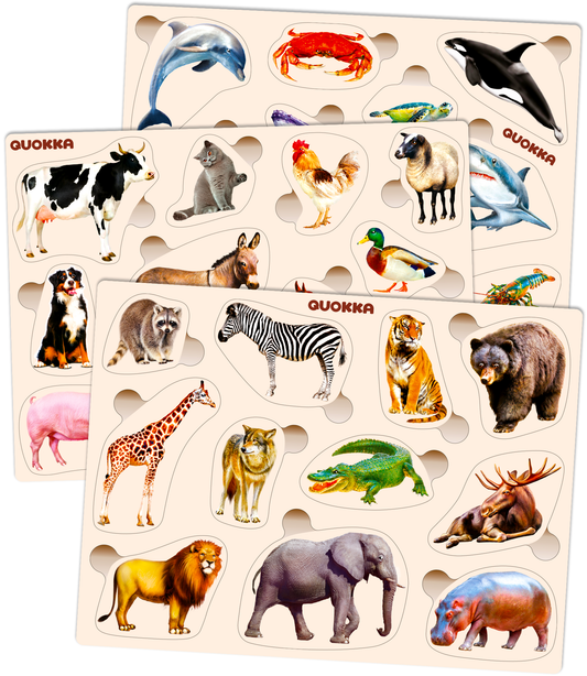 Montessori Puzzles Set | Farm Ocean Wild Animals