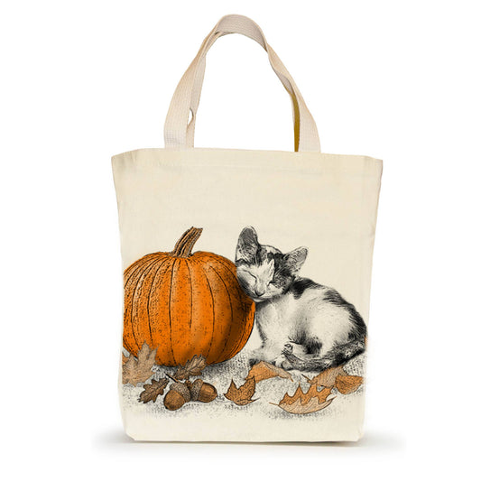 Kitten with Pumpkin Small Tote - "Kiki"