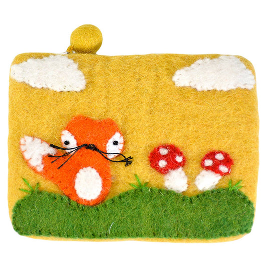 Yellow Fox and Mushroom Coin Purse