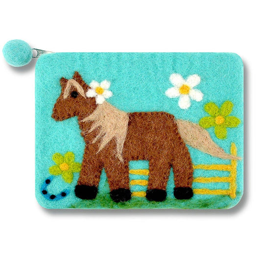 Felted Horse Coin Purse: Aqua