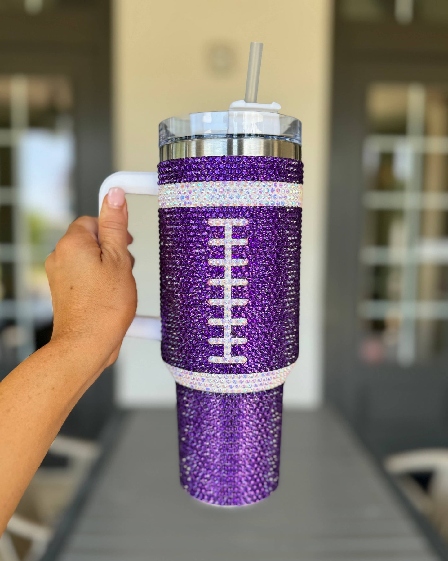 Crystal PURPLE "Team Spirit" FOOTBALL 40 Oz. Tumbler