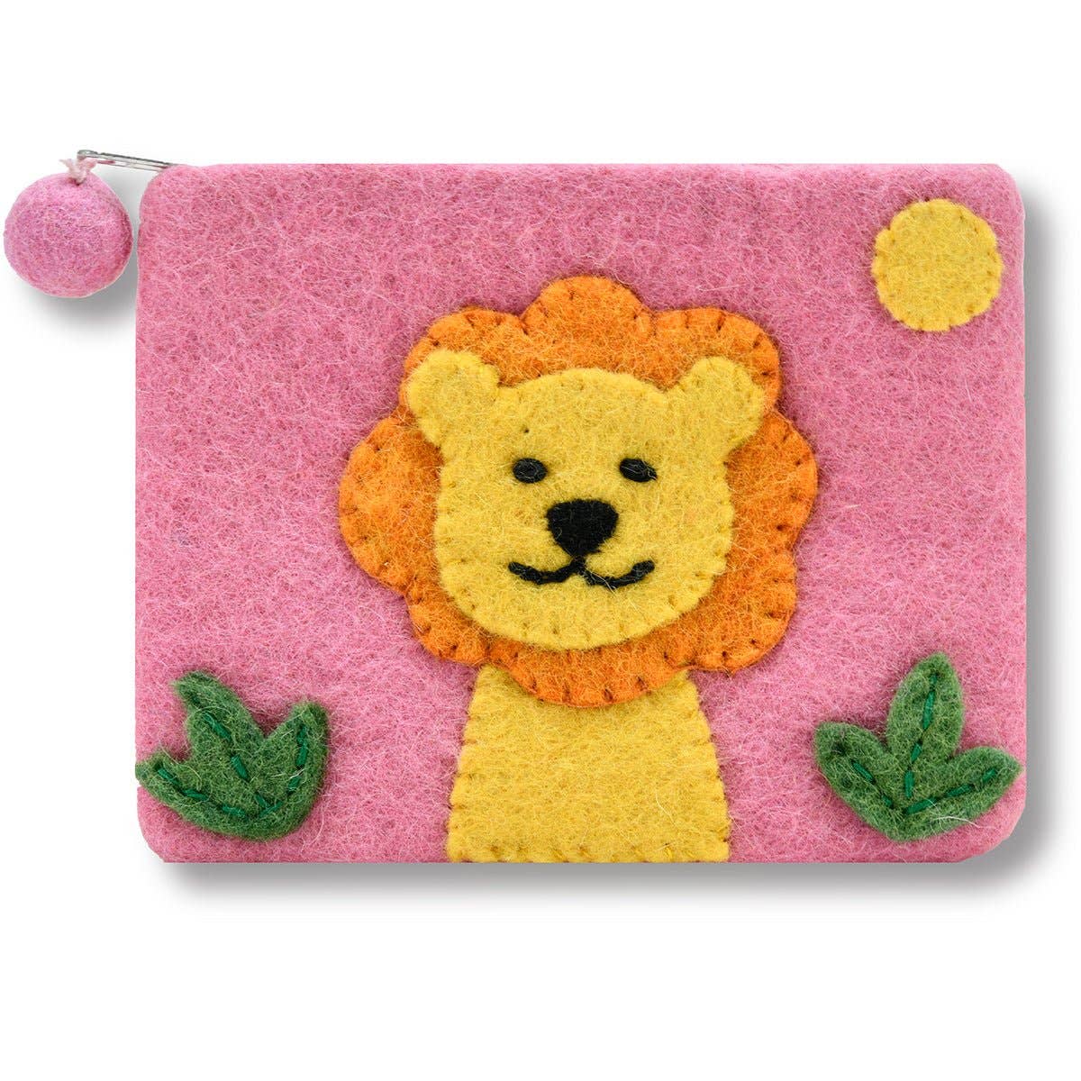 Lion Felted Coin Purse: Green