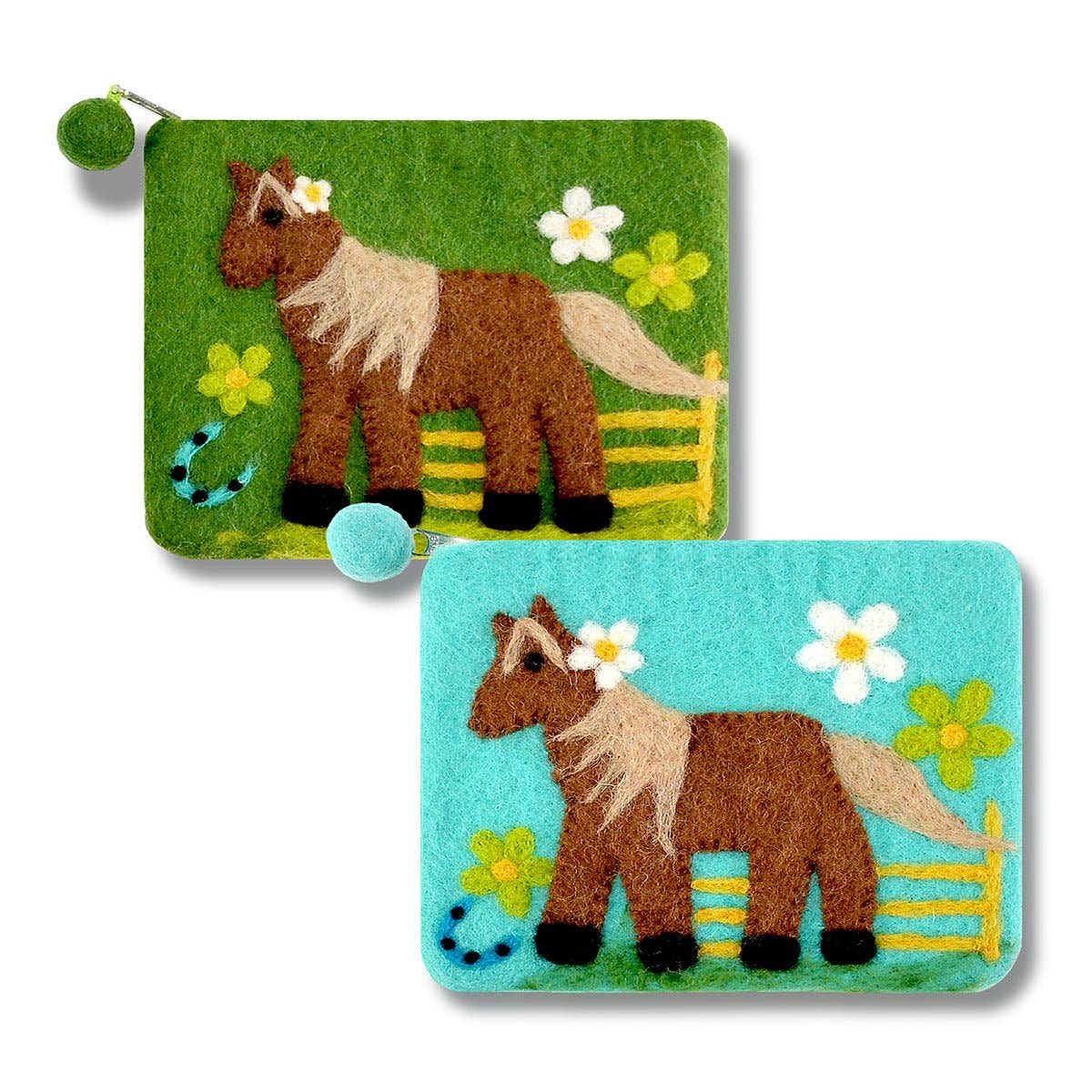 Felted Horse Coin Purse: Aqua