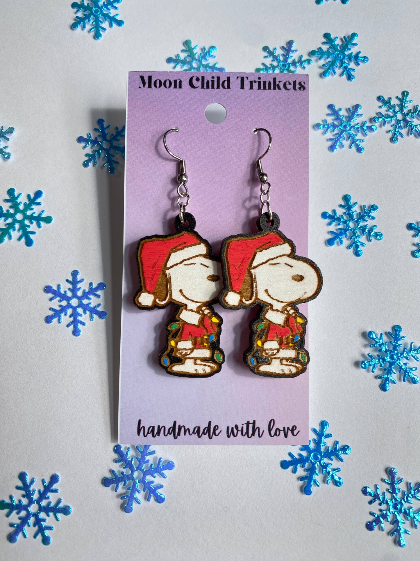 Christmas Beagle Dog Hand-Painted Wood Earrings