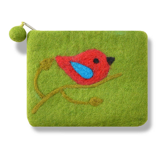 Green One Bird Design Coin Purse