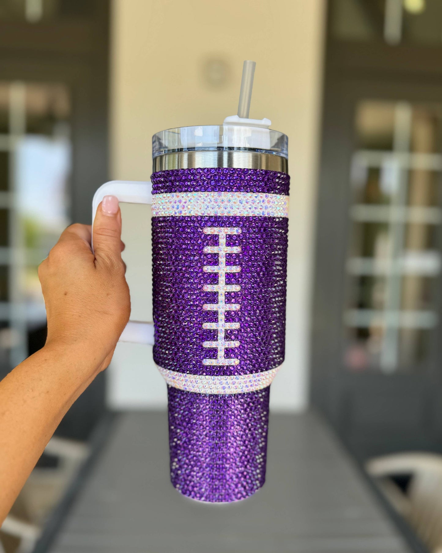 Crystal PURPLE "Team Spirit" FOOTBALL 40 Oz. Tumbler
