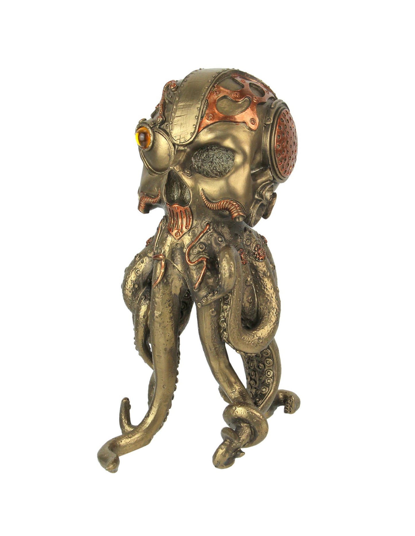Bronze/Copper Finish Steampunk Human Skull / Octopus Statue