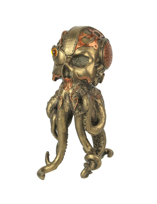 Bronze/Copper Finish Steampunk Human Skull / Octopus Statue
