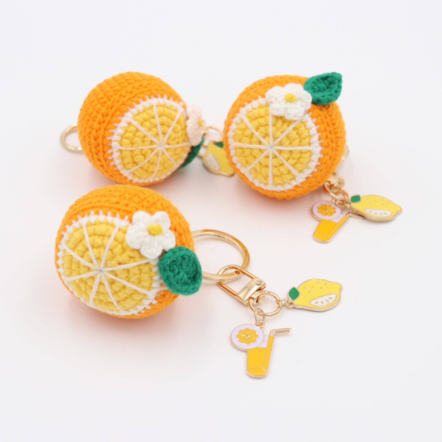 Hand-Crochet Squeeze the Day Orange Keychain with Zesty Charms