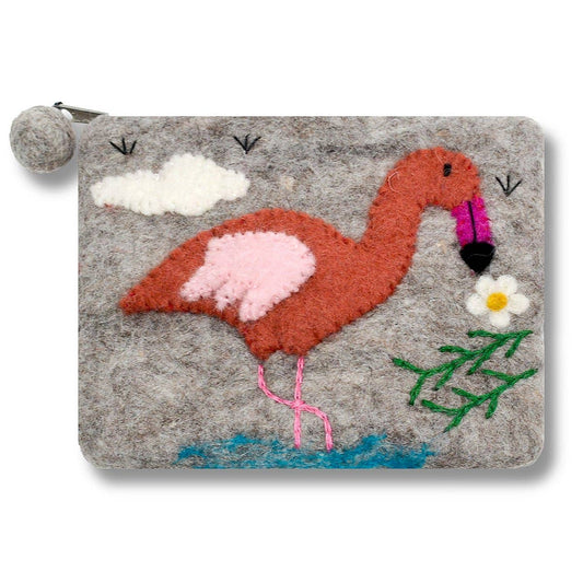 Grey Flamingo Coin Purse