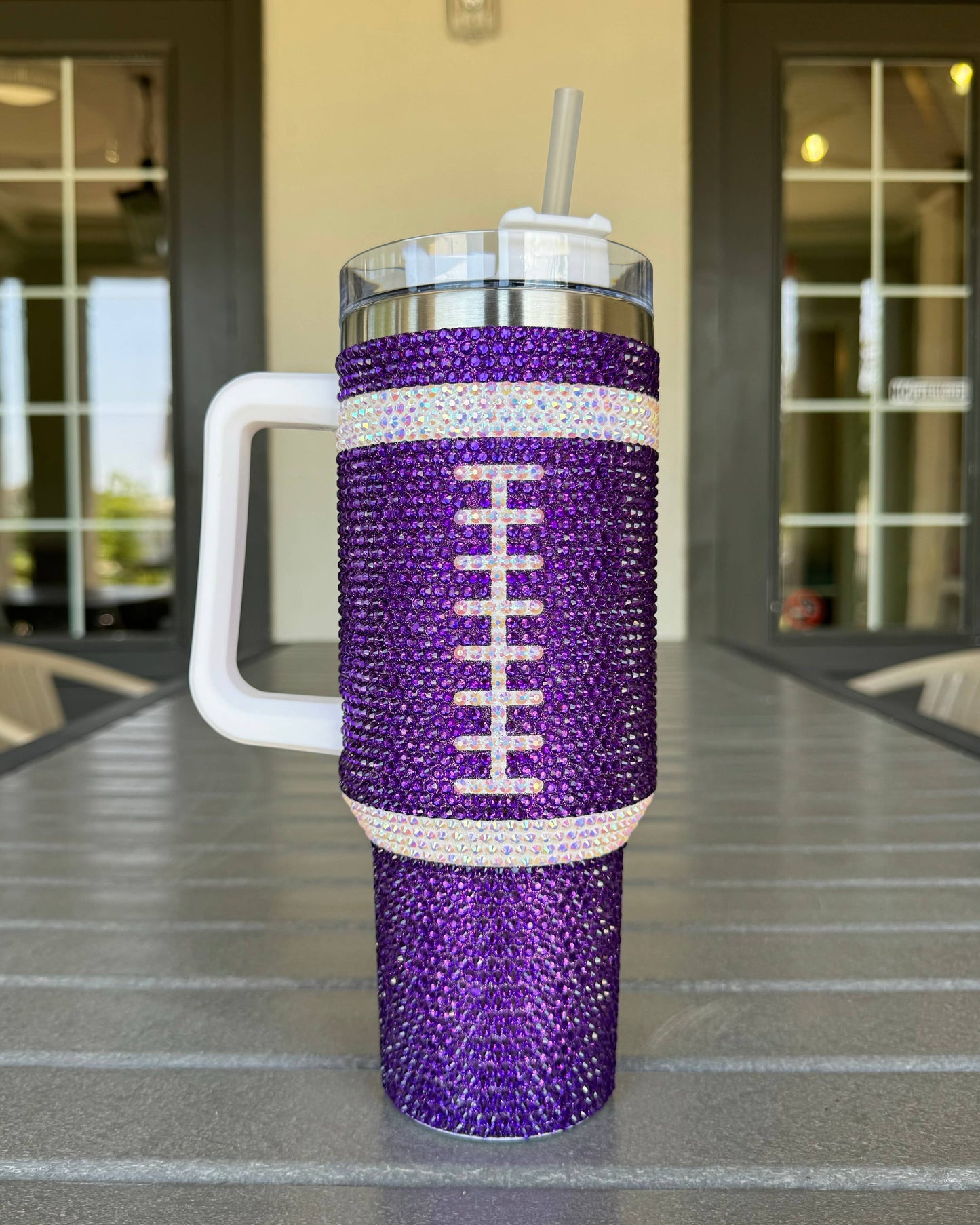 Crystal PURPLE "Team Spirit" FOOTBALL 40 Oz. Tumbler