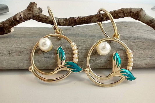 Gold Mermaid Earrings, Coastal Jewelry, Nautical Earrings