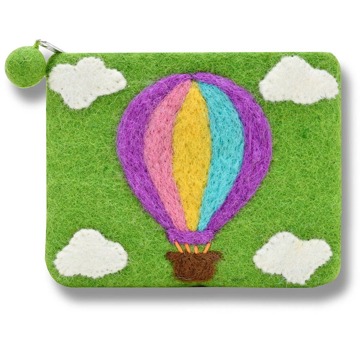 Hot Air Balloon Felted Coin Purse: Blue